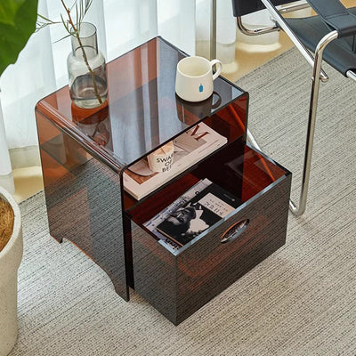 Moderner minimalistischer rechteckiger Acryl-Beistelltisch mit 1 Ablage für das Wohnzimmer 