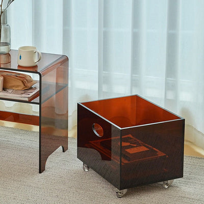 Moderner minimalistischer rechteckiger Acryl-Beistelltisch mit 1 Ablage für das Wohnzimmer 