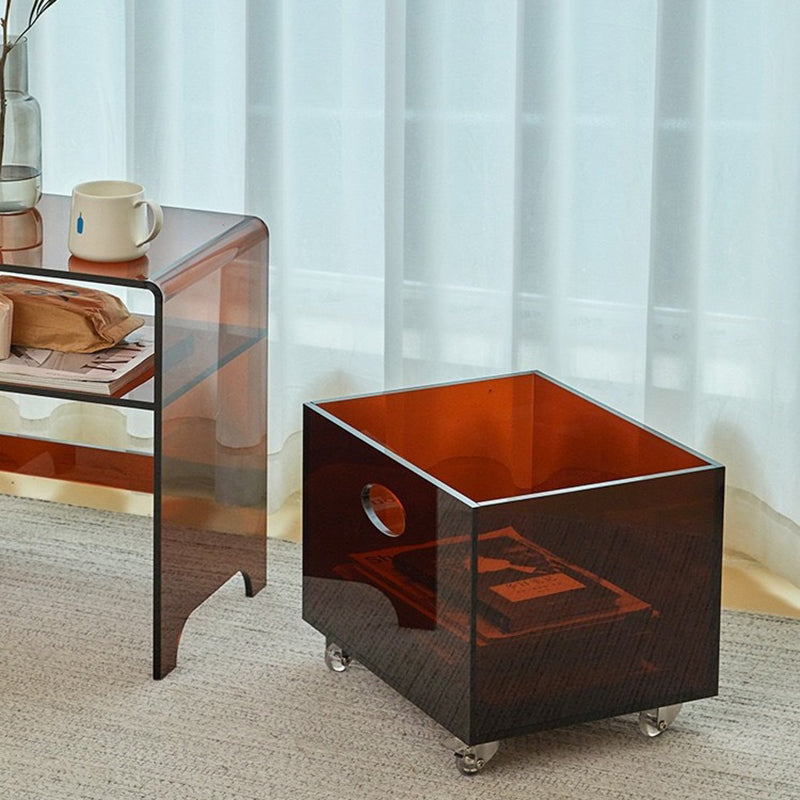 Moderner minimalistischer rechteckiger Acryl-Beistelltisch mit 1 Ablage für das Wohnzimmer 