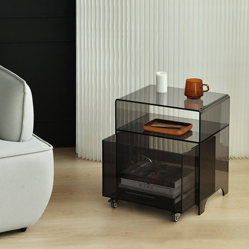 Moderner minimalistischer rechteckiger Acryl-Beistelltisch mit 1 Ablage für das Wohnzimmer 