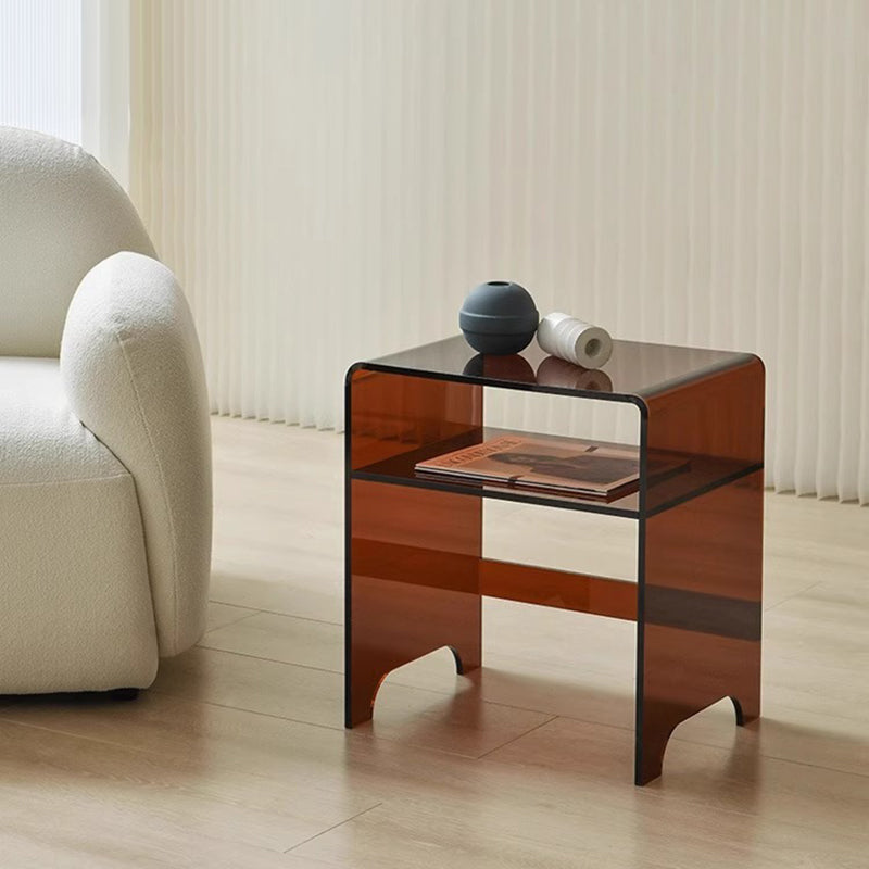Moderner minimalistischer rechteckiger Acryl-Beistelltisch mit 1 Ablage für das Wohnzimmer 
