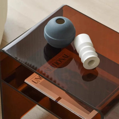 Moderner minimalistischer rechteckiger Acryl-Beistelltisch mit 1 Ablage für das Wohnzimmer 