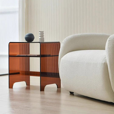 Moderner minimalistischer rechteckiger Acryl-Beistelltisch mit 1 Ablage für das Wohnzimmer 