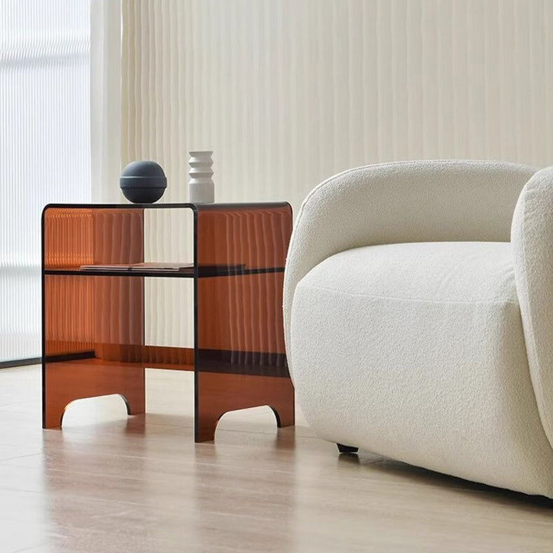 Moderner minimalistischer rechteckiger Acryl-Beistelltisch mit 1 Ablage für das Wohnzimmer 