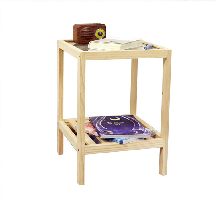 Traditioneller quadratischer Beistelltisch aus Kiefernholz und Glas im japanischen Stil, 2 Ebenen, für das Wohnzimmer 