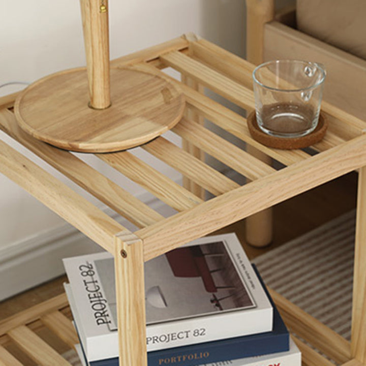 Traditioneller quadratischer Beistelltisch aus Kiefernholz und Glas im japanischen Stil, 2 Ebenen, für das Wohnzimmer 