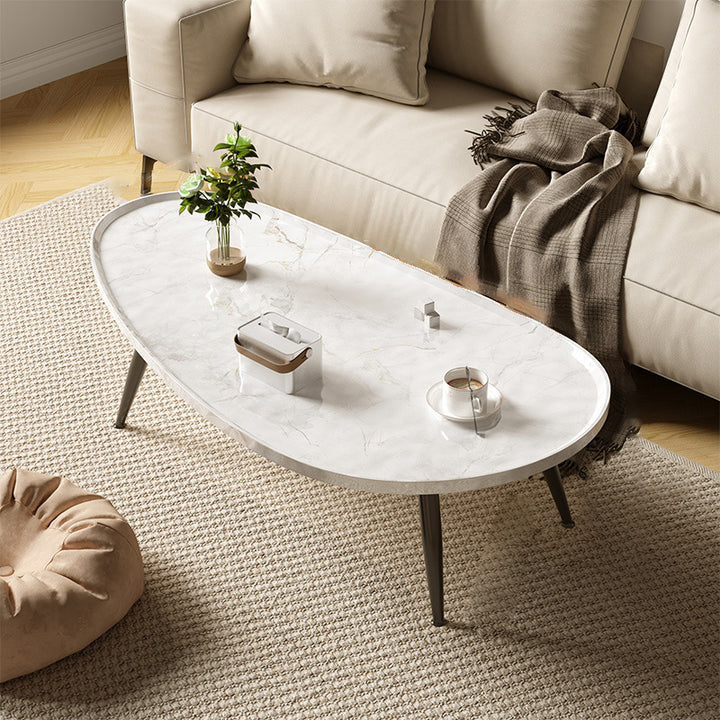 Traditional Japanese Oval MDF Iron Coffee Table 1-Tier For Living Room