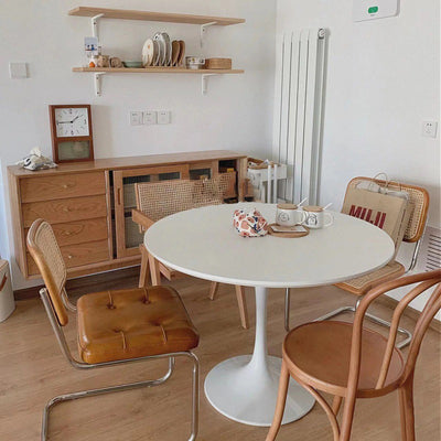 Mesa Auxiliar Redonda Nórdica Contemporánea de Acero y Madera de 1 Nivel para Sala de Estar 