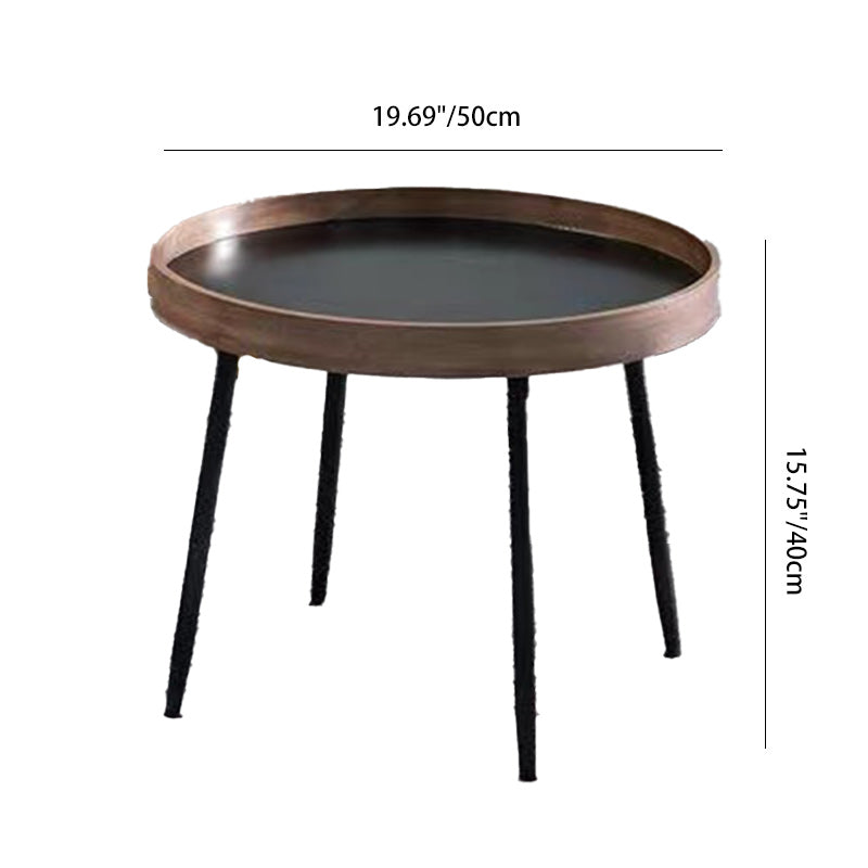 Mesa de café redonda de hierro y madera escandinava contemporánea de 1 nivel para sala de estar 