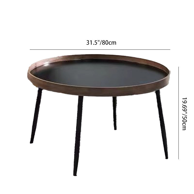 Mesa de café redonda de hierro y madera escandinava contemporánea de 1 nivel para sala de estar 