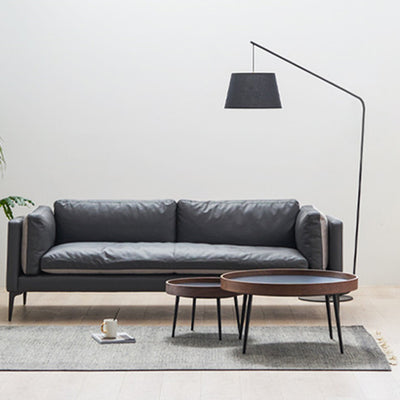 Mesa de café redonda de hierro y madera escandinava contemporánea de 1 nivel para sala de estar 