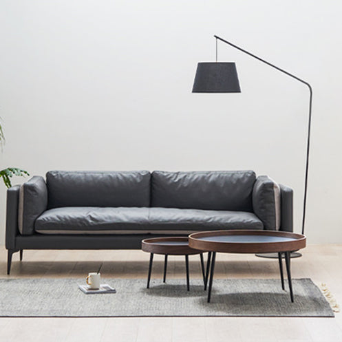 Mesa de café redonda de hierro y madera escandinava contemporánea de 1 nivel para sala de estar 
