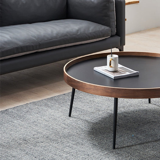 Mesa de café redonda de hierro y madera escandinava contemporánea de 1 nivel para sala de estar 