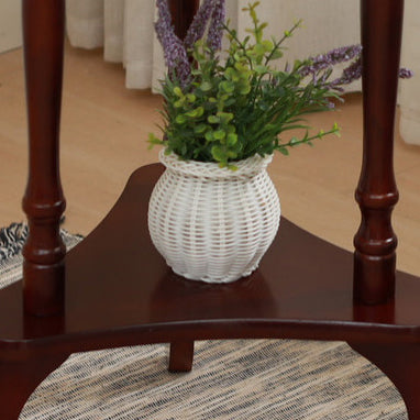 Traditional European Round Wood End Table 2-Tier For Living Room