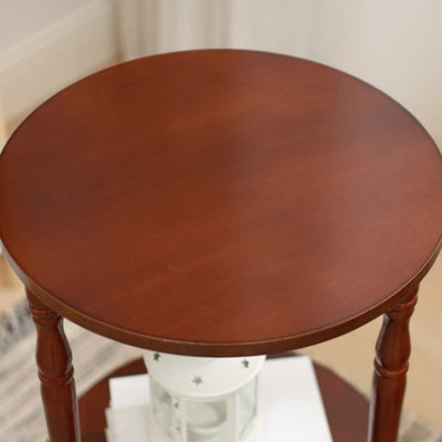 Traditional European Round Wood End Table 2-Tier For Living Room