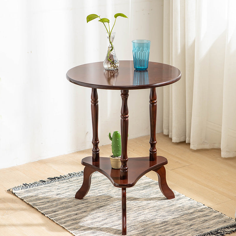 Traditional European Round Wood End Table 2-Tier For Living Room