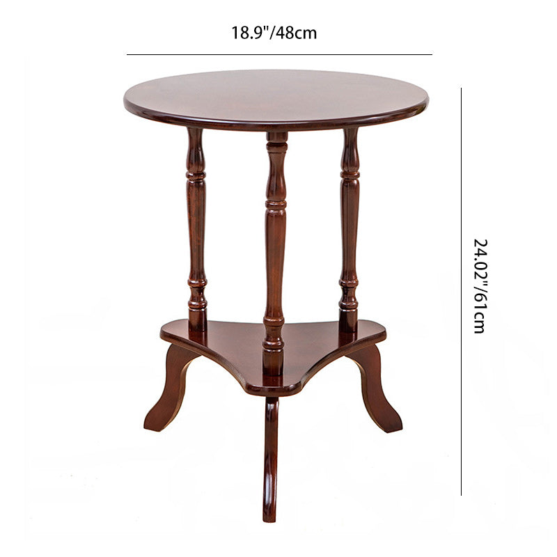 Traditional European Round Wood End Table 2-Tier For Living Room