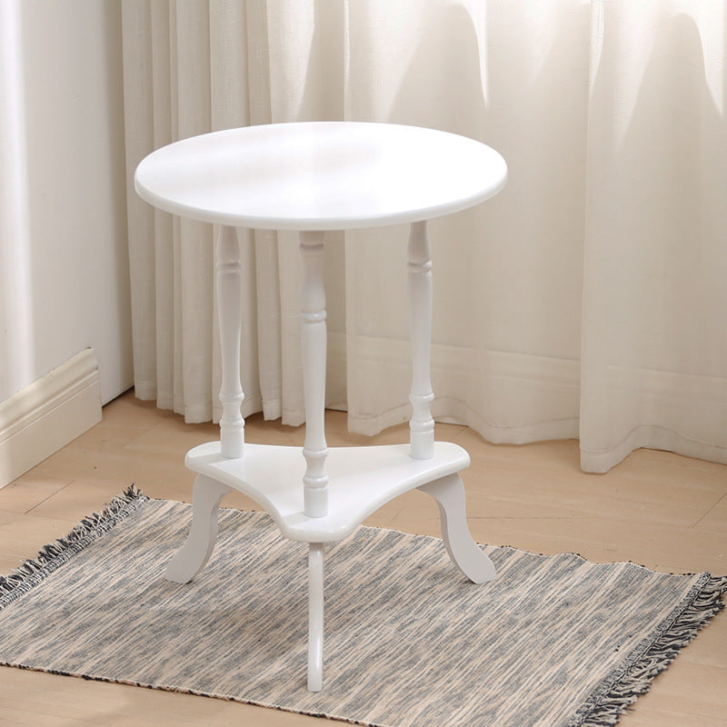 Traditional European Round Wood End Table 2-Tier For Living Room