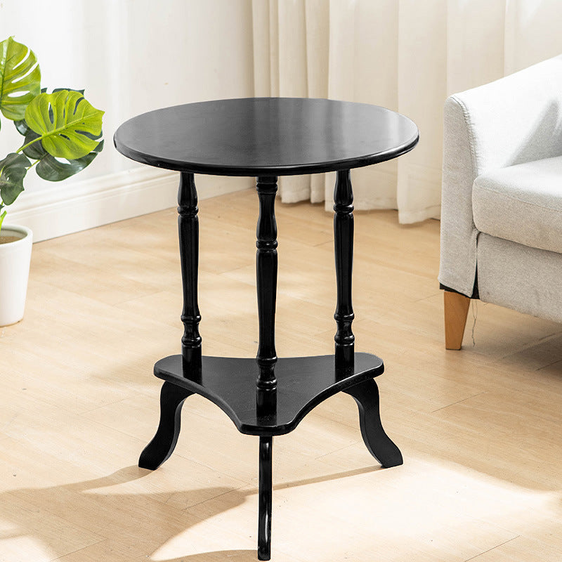 Traditional European Round Wood End Table 2-Tier For Living Room
