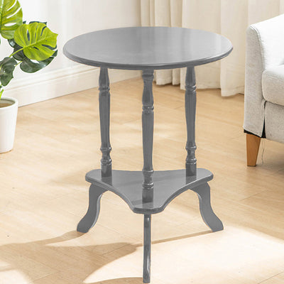 Traditional European Round Wood End Table 2-Tier For Living Room