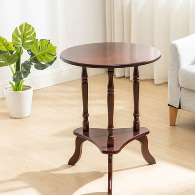 Traditional European Round Wood End Table 2-Tier For Living Room