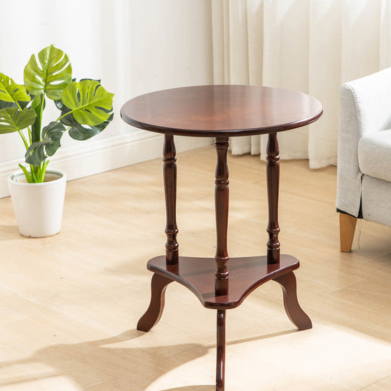 Traditional European Round Wood End Table 2-Tier For Living Room