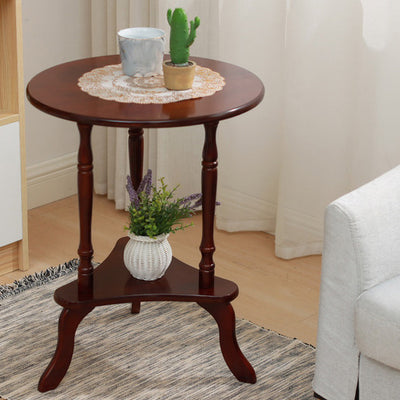 Traditional European Round Wood End Table 2-Tier For Living Room
