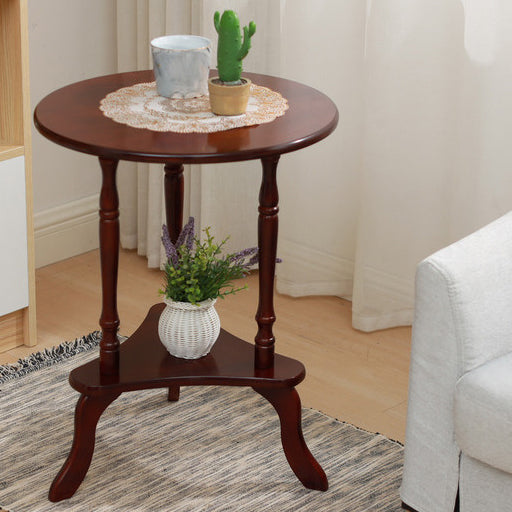 Traditional European Round Wood End Table 2-Tier For Living Room