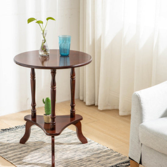 Traditional European Round Wood End Table 2-Tier For Living Room