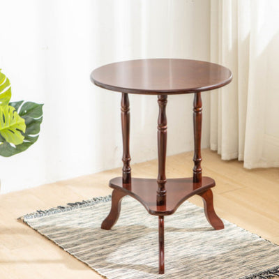 Traditional European Round Wood End Table 2-Tier For Living Room