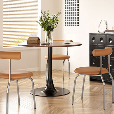 Contemporary Nordic Round Wood Steel Coffee Table 1-Tier For Living Room