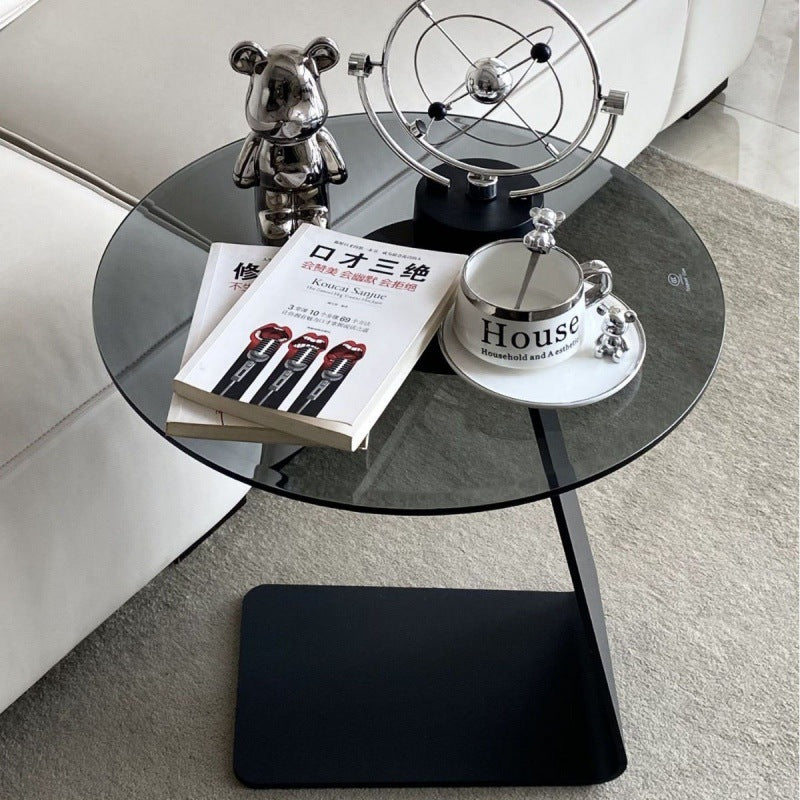 Mesa de Centro Redonda Minimalista Moderna de Acero y Vidrio de 1 Nivel para Sala de Estar 