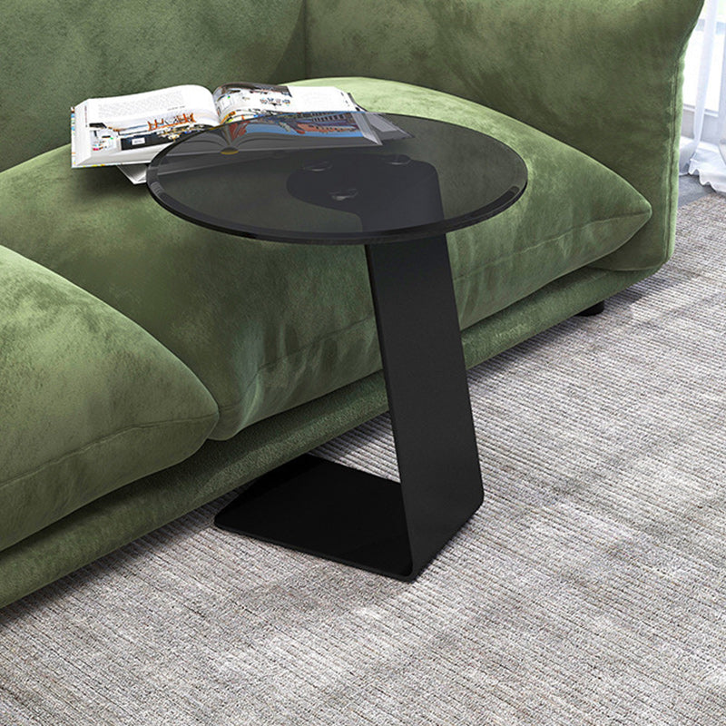 Mesa de Centro Redonda Minimalista Moderna de Acero y Vidrio de 1 Nivel para Sala de Estar 