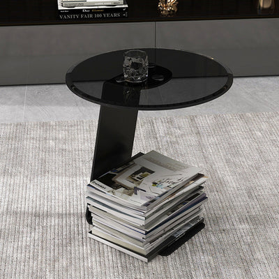 Mesa de Centro Redonda Minimalista Moderna de Acero y Vidrio de 1 Nivel para Sala de Estar 