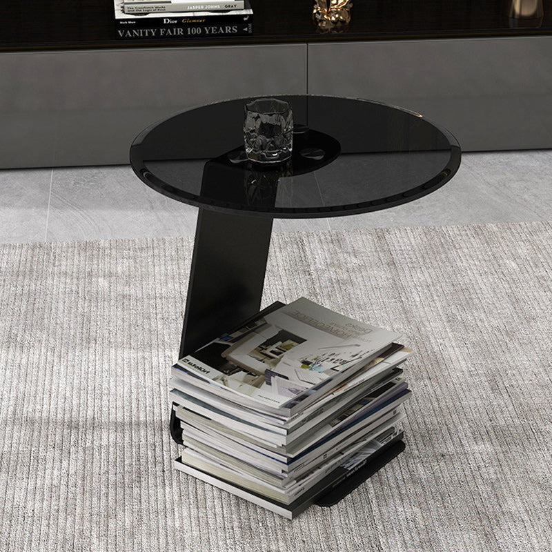 Mesa de Centro Redonda Minimalista Moderna de Acero y Vidrio de 1 Nivel para Sala de Estar 