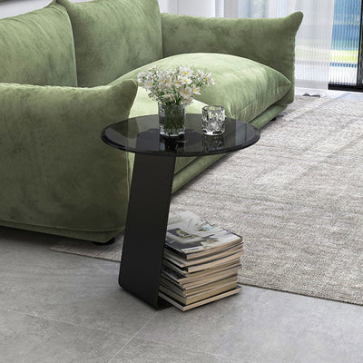 Mesa de Centro Redonda Minimalista Moderna de Acero y Vidrio de 1 Nivel para Sala de Estar 