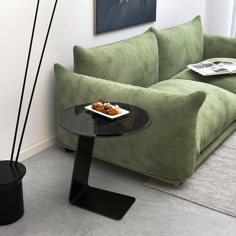 Mesa de Centro Redonda Minimalista Moderna de Acero y Vidrio de 1 Nivel para Sala de Estar 