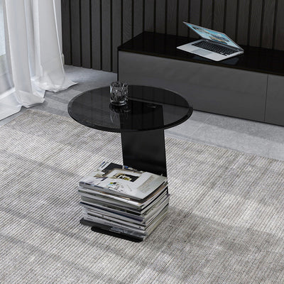 Mesa de Centro Redonda Minimalista Moderna de Acero y Vidrio de 1 Nivel para Sala de Estar 