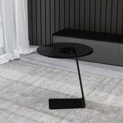 Mesa de Centro Redonda Minimalista Moderna de Acero y Vidrio de 1 Nivel para Sala de Estar 
