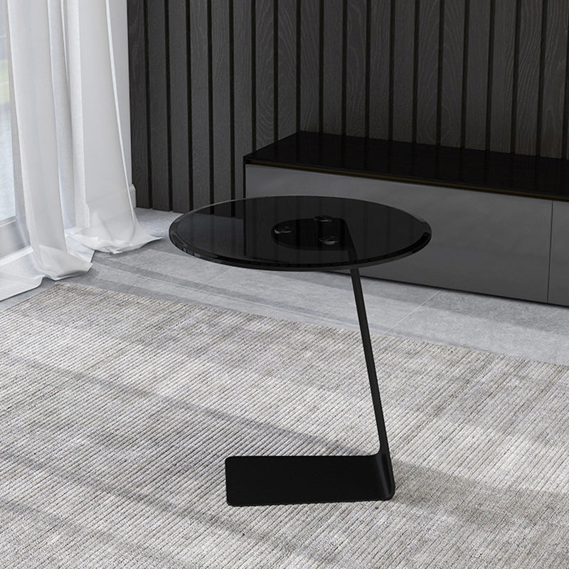Mesa de Centro Redonda Minimalista Moderna de Acero y Vidrio de 1 Nivel para Sala de Estar 