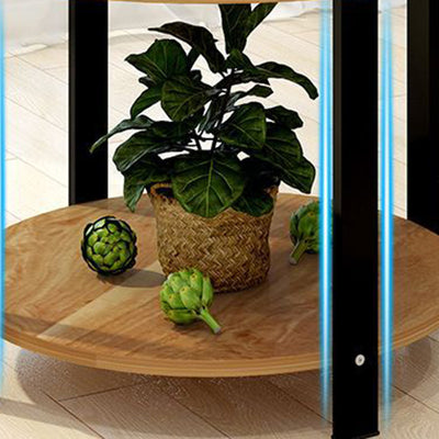 Table d'appoint ronde nordique contemporaine en bois à 2 niveaux pour salon 