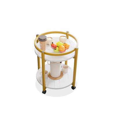 Table d'extrémité ronde nordique contemporaine en acier inoxydable et bois à 2 niveaux pour salon 