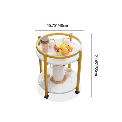Table d'extrémité ronde nordique contemporaine en acier inoxydable et bois à 2 niveaux pour salon 