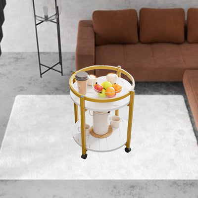 Table d'extrémité ronde nordique contemporaine en acier inoxydable et bois à 2 niveaux pour salon 