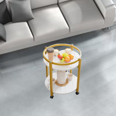 Table d'extrémité ronde nordique contemporaine en acier inoxydable et bois à 2 niveaux pour salon 