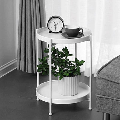 Table d'appoint ronde minimaliste moderne en fer à 2 niveaux pour salon 