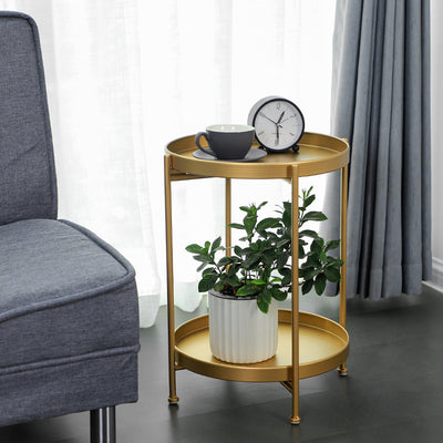 Table d'appoint ronde minimaliste moderne en fer à 2 niveaux pour salon 