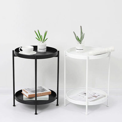 Table d'appoint ronde minimaliste moderne en fer à 2 niveaux pour salon 