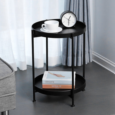 Table d'appoint ronde minimaliste moderne en fer à 2 niveaux pour salon 
