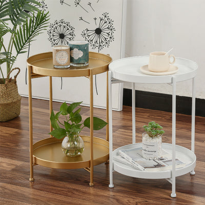 Table d'appoint ronde minimaliste moderne en fer à 2 niveaux pour salon 